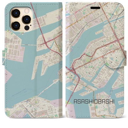 【朝潮橋（大阪府）】地図柄iPhoneケース（手帳タイプ）ナチュラル・iPhone 12 Pro Max 用