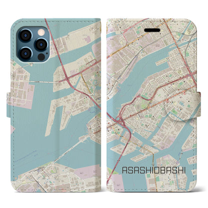 【朝潮橋（大阪府）】地図柄iPhoneケース（手帳タイプ）ナチュラル・iPhone 12 / 12 Pro 用