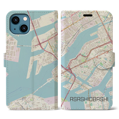 【朝潮橋（大阪府）】地図柄iPhoneケース（手帳タイプ）ナチュラル・iPhone 13 用