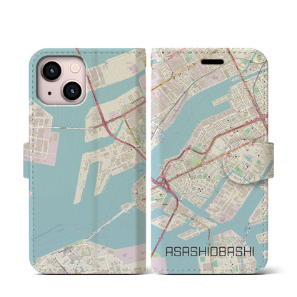 【朝潮橋（大阪府）】地図柄iPhoneケース（手帳タイプ）ナチュラル・iPhone 13 mini 用