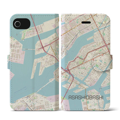 【朝潮橋（大阪府）】地図柄iPhoneケース（手帳タイプ）ナチュラル・iPhone SE（第3 / 第2世代） / 8 / 7 / 6s / 6 用