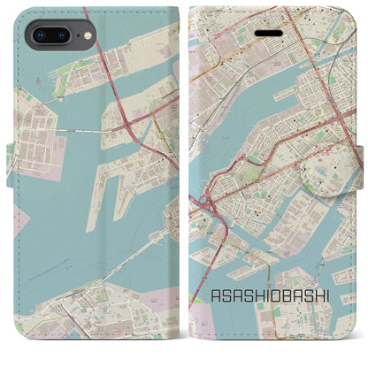 【朝潮橋（大阪府）】地図柄iPhoneケース（手帳タイプ）ナチュラル・iPhone 8Plus /7Plus / 6sPlus / 6Plus 用