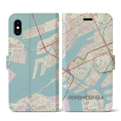 【朝潮橋（大阪府）】地図柄iPhoneケース（手帳タイプ）ナチュラル・iPhone XS / X 用