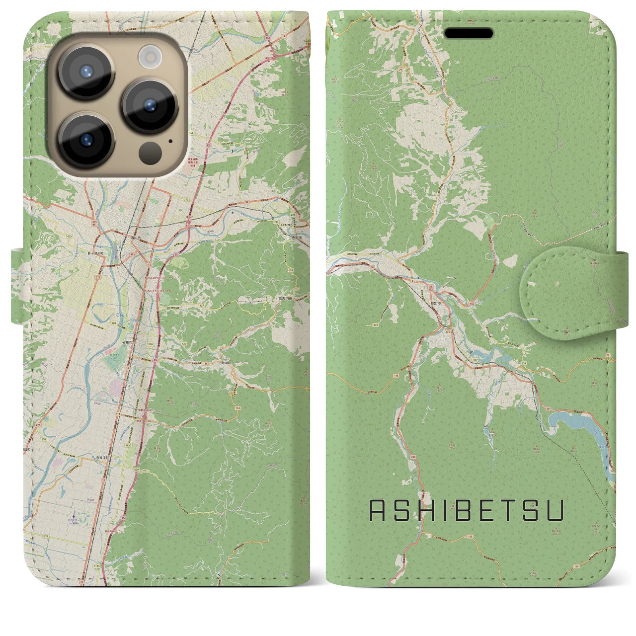 【芦別】地図柄iPhoneケース（手帳両面タイプ・ナチュラル）iPhone 14 Pro Max 用