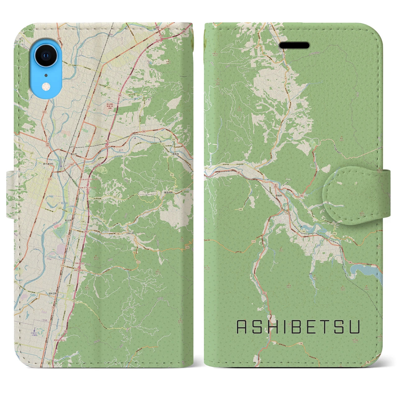 【芦別】地図柄iPhoneケース（手帳両面タイプ・ナチュラル）iPhone XR 用