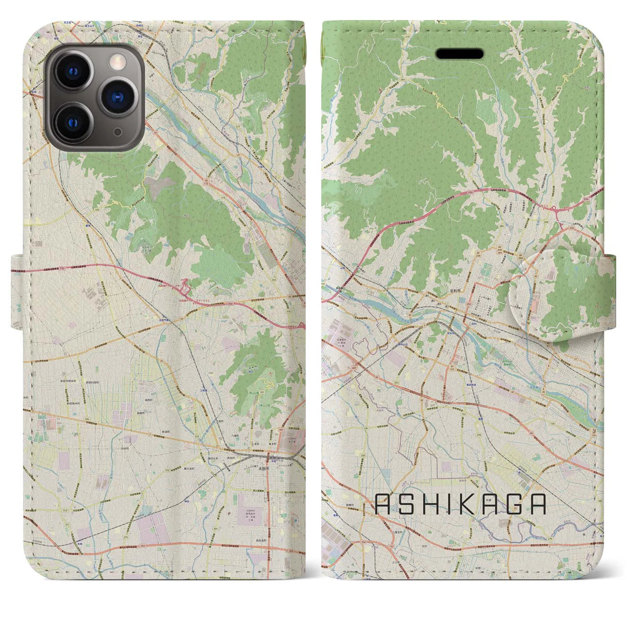 【足利】地図柄iPhoneケース（手帳両面タイプ・ナチュラル）iPhone 11 Pro Max 用