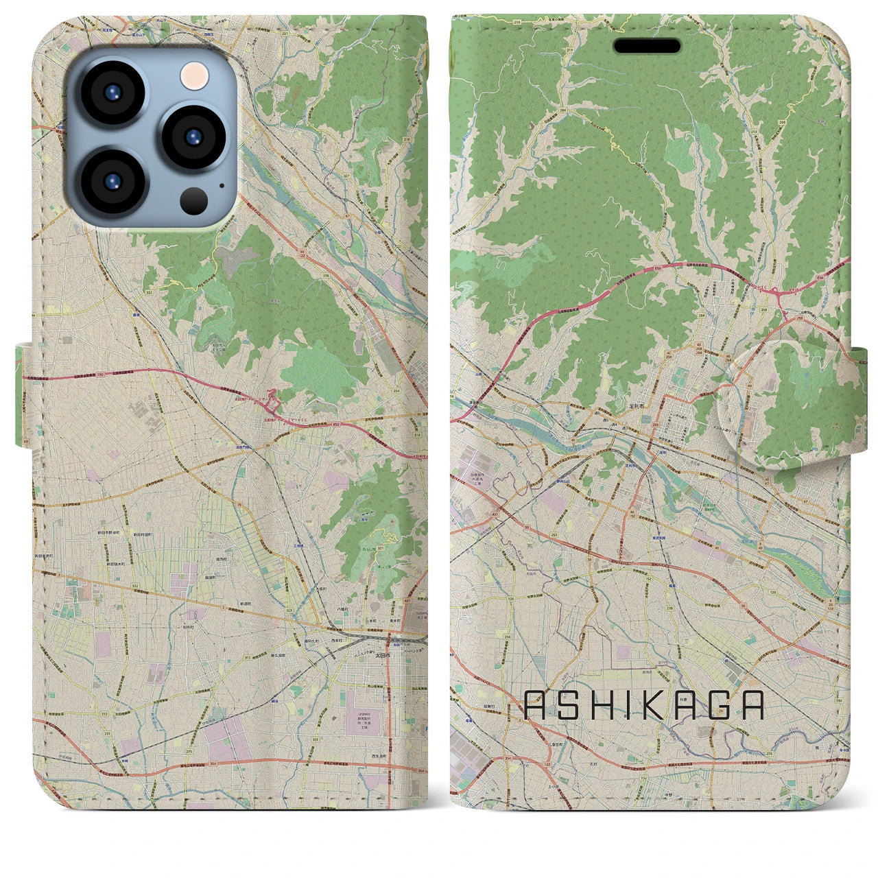 【足利】地図柄iPhoneケース（手帳両面タイプ・ナチュラル）iPhone 13 Pro Max 用