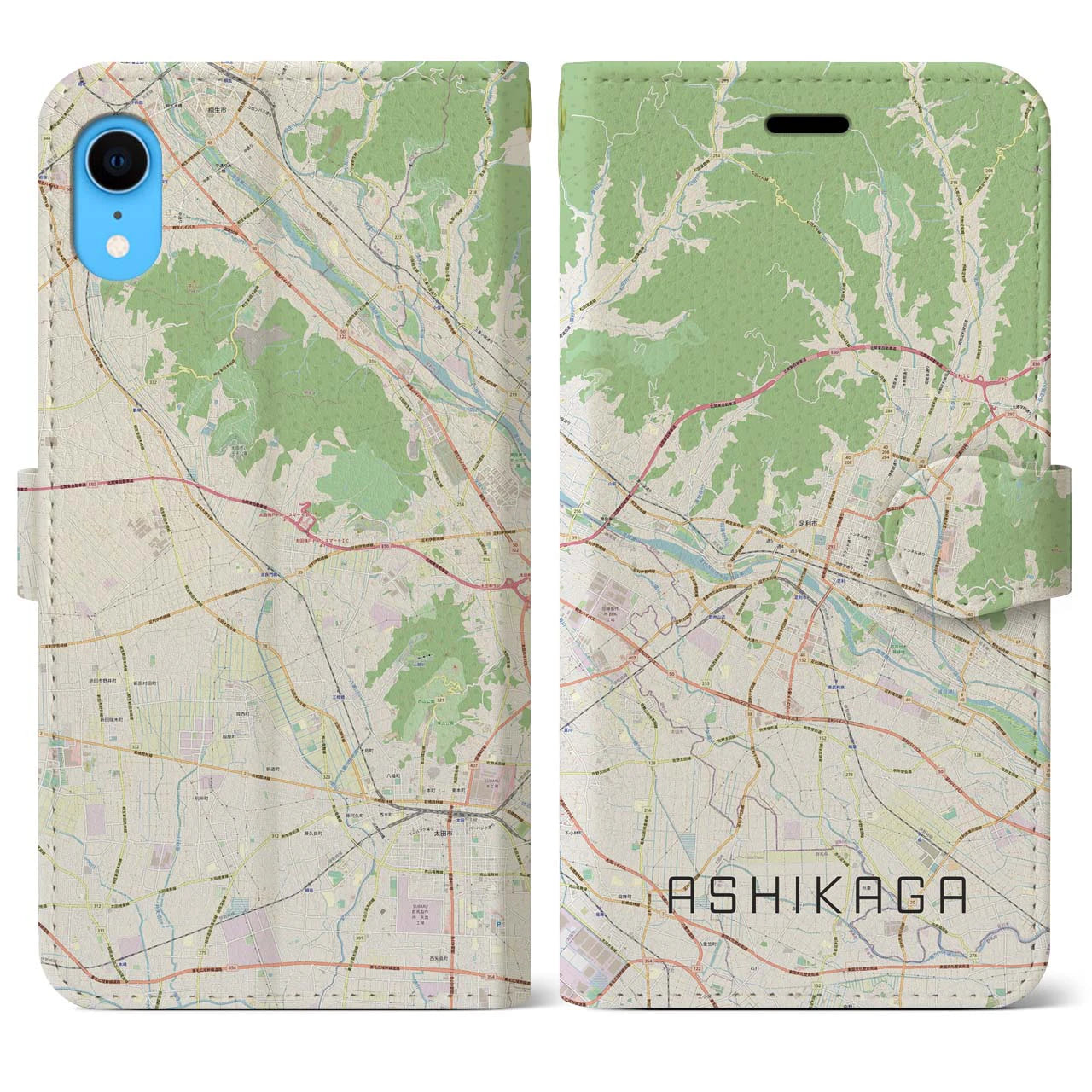 【足利】地図柄iPhoneケース（手帳両面タイプ・ナチュラル）iPhone XR 用