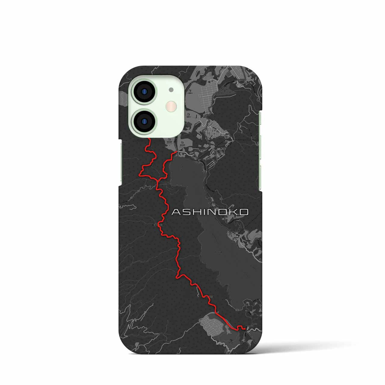 Recipro × Crossfield【芦ノ湖】地図柄iPhoneケース（バックカバータイプ・チャコール）iPhone 12 mini 用