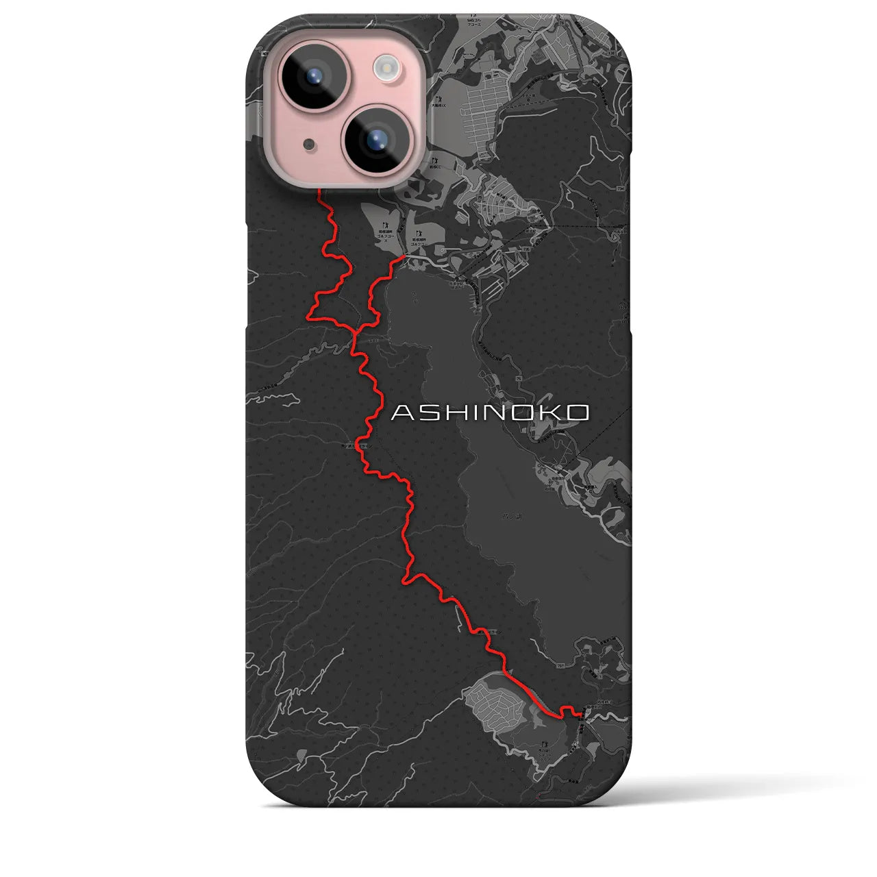 Recipro × Crossfield【芦ノ湖】地図柄iPhoneケース（バックカバータイプ・チャコール）iPhone 15 Plus 用