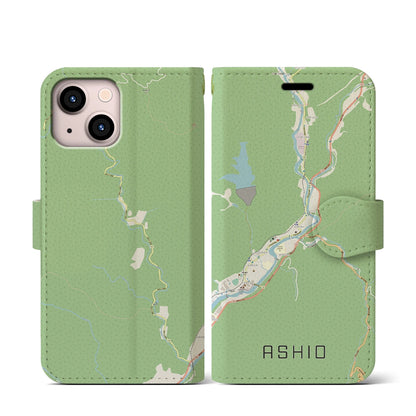【足尾（栃木県）】地図柄iPhoneケース（手帳タイプ）ナチュラル・iPhone 13 mini 用