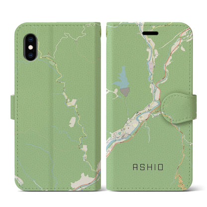 【足尾（栃木県）】地図柄iPhoneケース（手帳タイプ）ナチュラル・iPhone XS / X 用