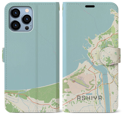 【芦屋（福岡県）】地図柄iPhoneケース（手帳タイプ）ナチュラル・iPhone 13 Pro Max 用