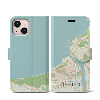 【芦屋（福岡県）】地図柄iPhoneケース（手帳タイプ）ナチュラル・iPhone 13 mini 用