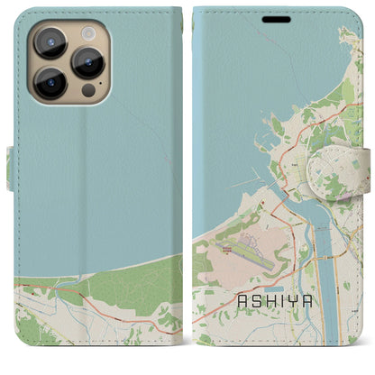 【芦屋（福岡県）】地図柄iPhoneケース（手帳タイプ）ナチュラル・iPhone 14 Pro Max 用