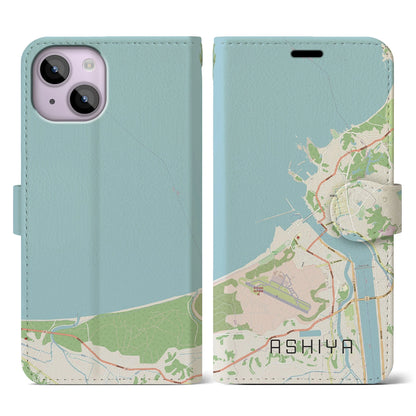 【芦屋（福岡県）】地図柄iPhoneケース（手帳タイプ）ナチュラル・iPhone 14 用