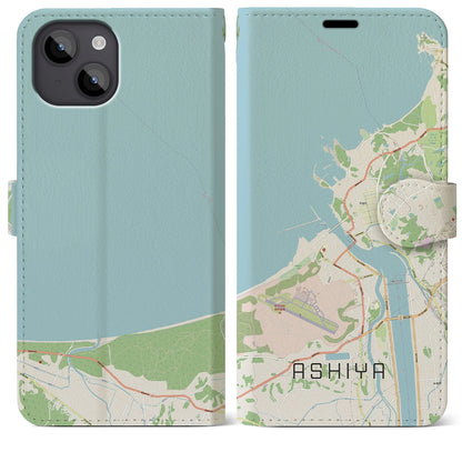 【芦屋（福岡県）】地図柄iPhoneケース（手帳タイプ）ナチュラル・iPhone 14 Plus 用