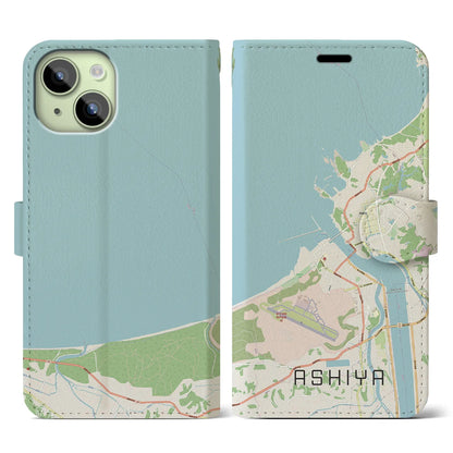 【芦屋（福岡県）】地図柄iPhoneケース（手帳タイプ）ナチュラル・iPhone 15 用