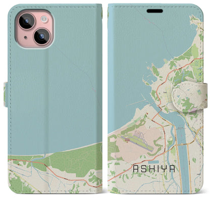 【芦屋（福岡県）】地図柄iPhoneケース（手帳タイプ）ナチュラル・iPhone 15 Plus 用