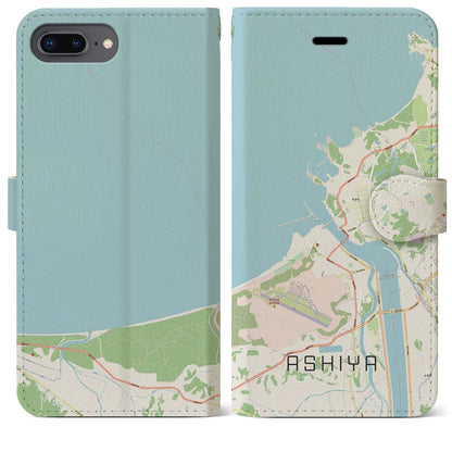 【芦屋（福岡県）】地図柄iPhoneケース（手帳タイプ）ナチュラル・iPhone 8Plus /7Plus / 6sPlus / 6Plus 用