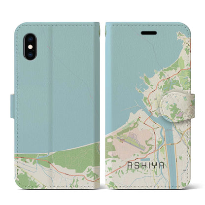 【芦屋（福岡県）】地図柄iPhoneケース（手帳タイプ）ナチュラル・iPhone XS / X 用