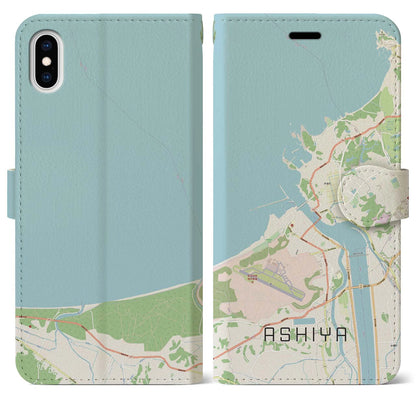 【芦屋（福岡県）】地図柄iPhoneケース（手帳タイプ）ナチュラル・iPhone XS Max 用