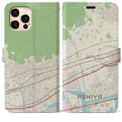 【芦屋（兵庫県）】地図柄iPhoneケース（手帳タイプ）ナチュラル・iPhone 12 Pro Max 用