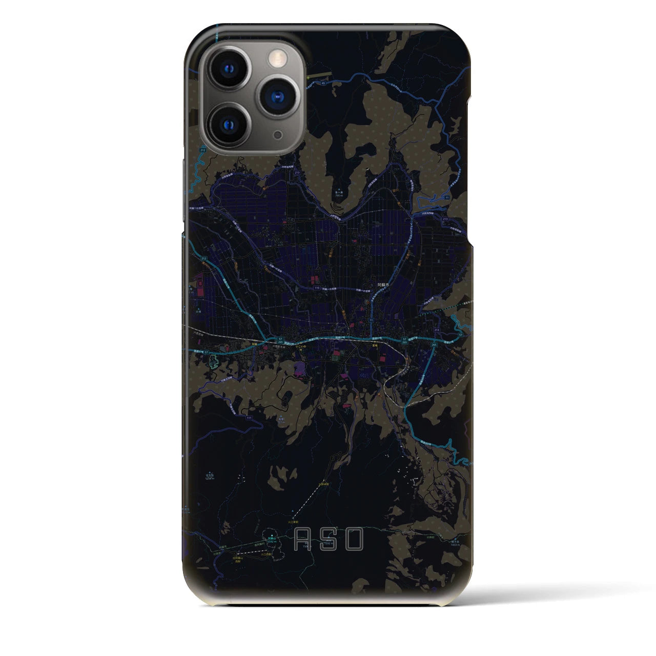 【阿蘇2】地図柄iPhoneケース（バックカバータイプ・ブラック）iPhone 11 Pro Max 用