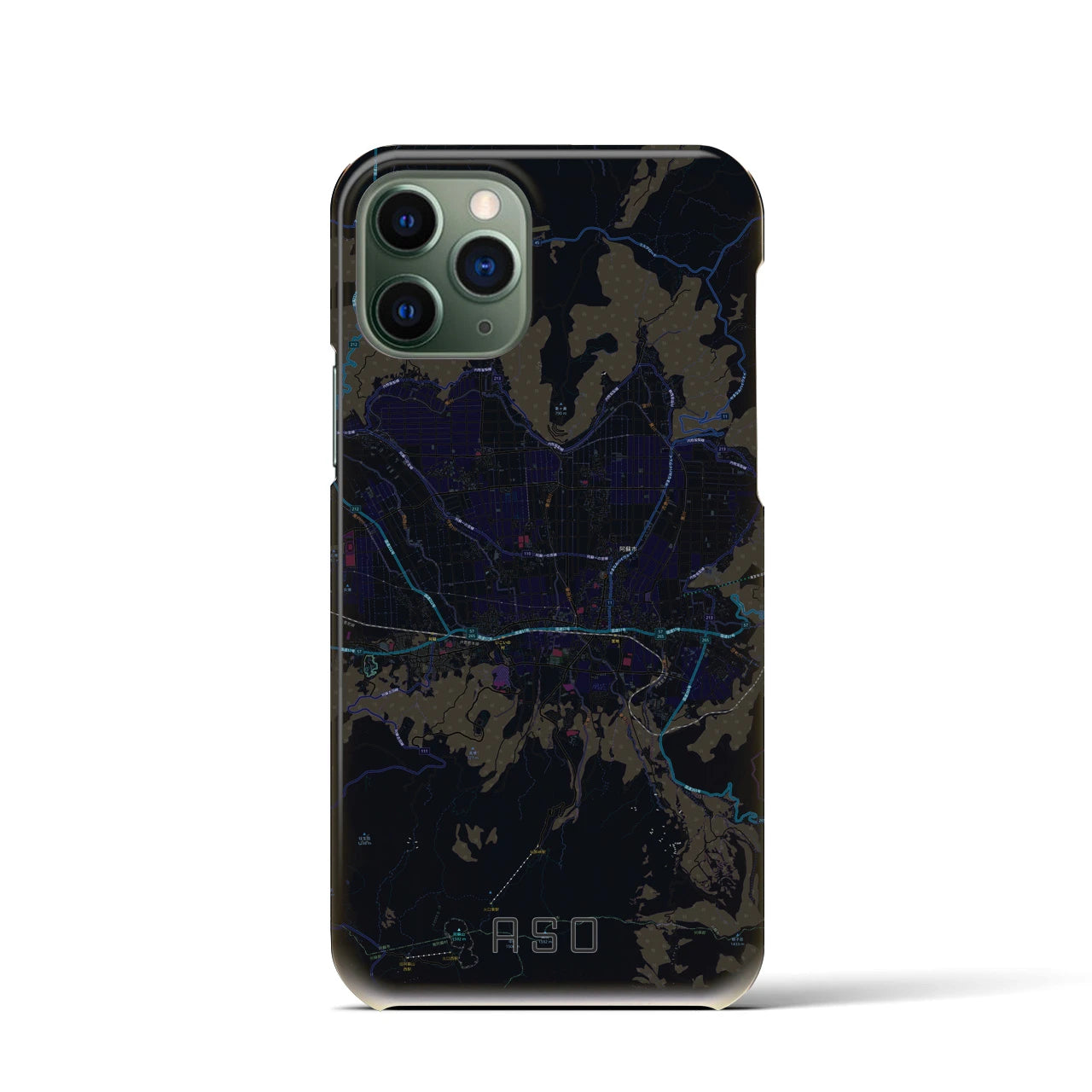 【阿蘇2】地図柄iPhoneケース（バックカバータイプ・ブラック）iPhone 11 Pro 用
