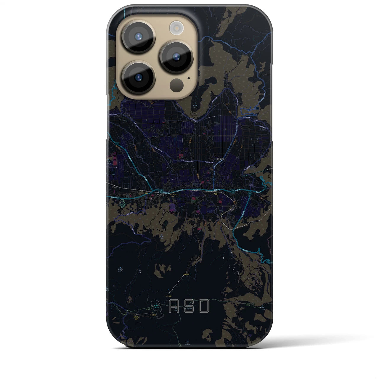 【阿蘇2】地図柄iPhoneケース（バックカバータイプ・ブラック）iPhone 14 Pro Max 用