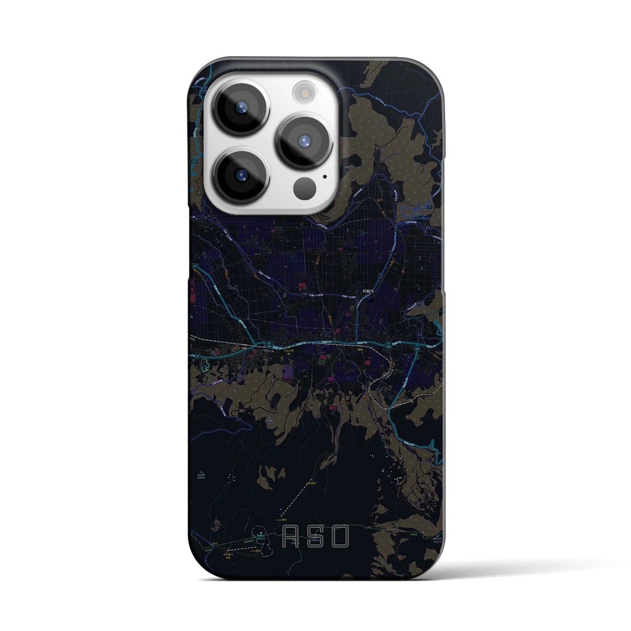 【阿蘇2】地図柄iPhoneケース（バックカバータイプ・ブラック）iPhone 14 Pro 用