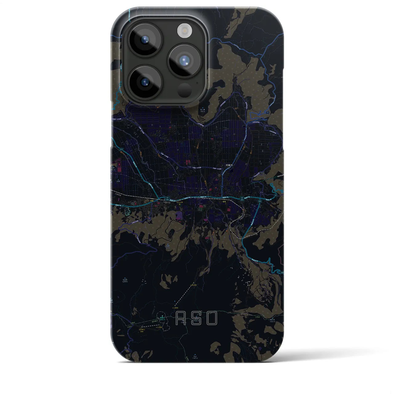 【阿蘇2】地図柄iPhoneケース（バックカバータイプ・ブラック）iPhone 15 Pro Max 用