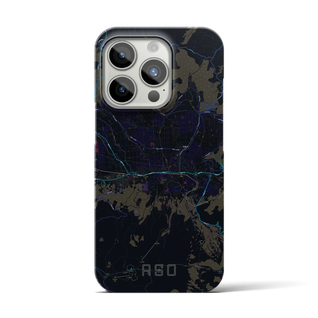 【阿蘇2】地図柄iPhoneケース（バックカバータイプ・ブラック）iPhone 15 Pro 用