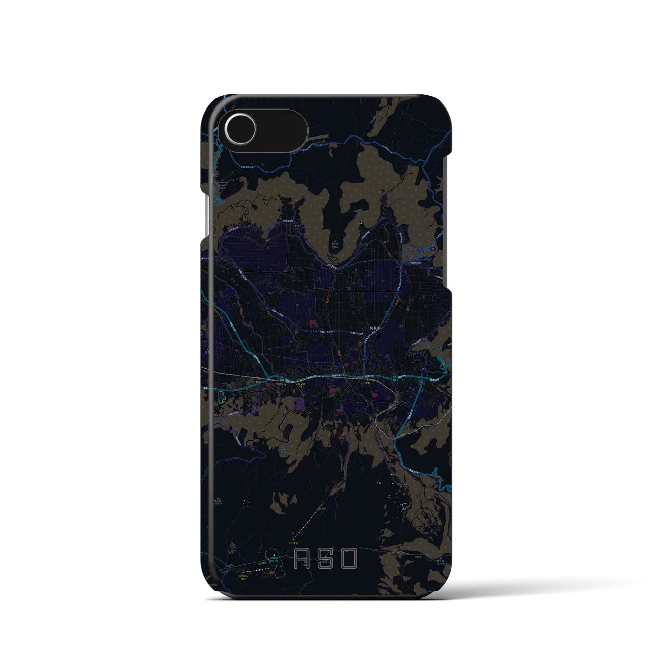 【阿蘇2】地図柄iPhoneケース（バックカバータイプ・ブラック）iPhone SE（第3 / 第2世代） / 8 / 7 / 6s / 6 用