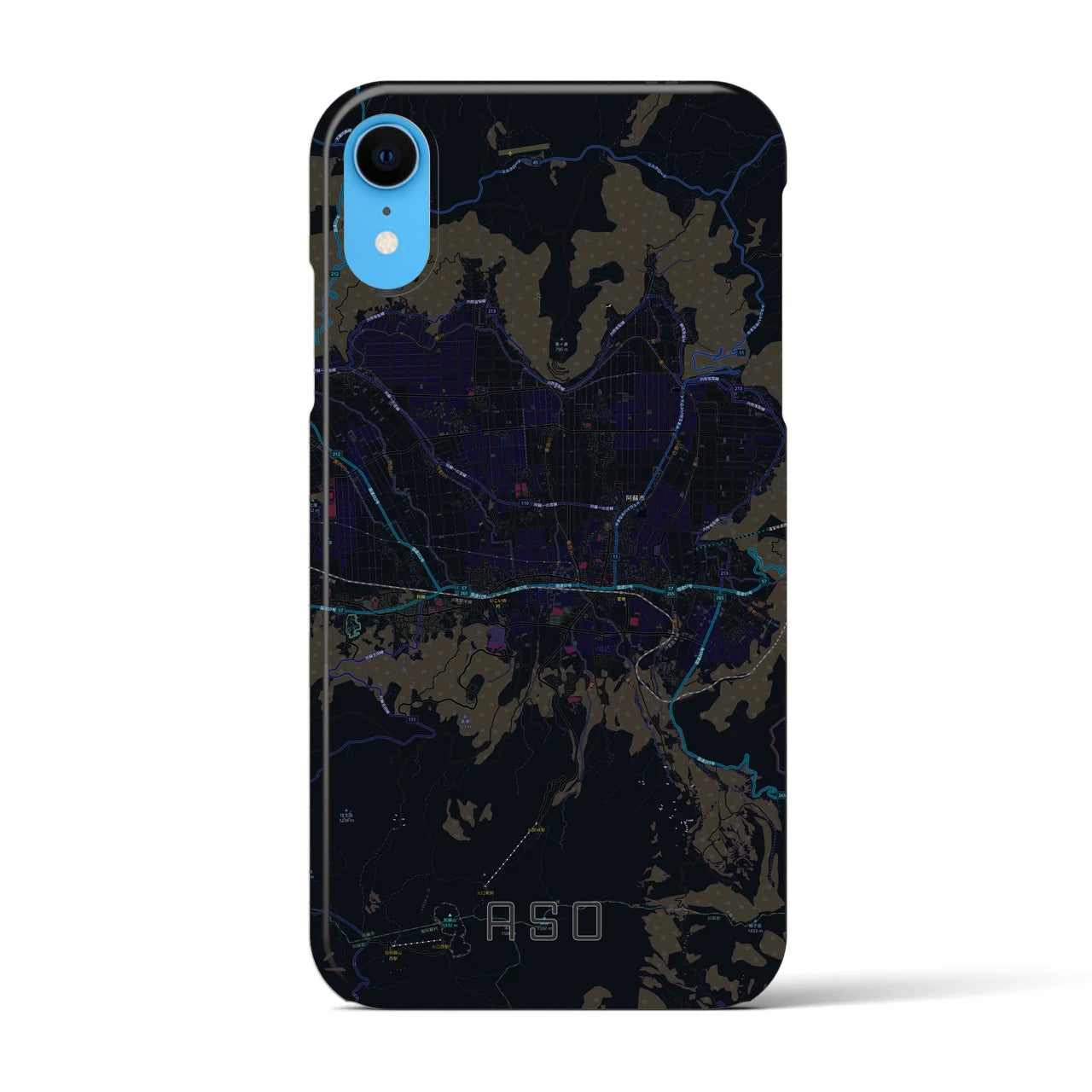【阿蘇2】地図柄iPhoneケース（バックカバータイプ・ブラック）iPhone XR 用