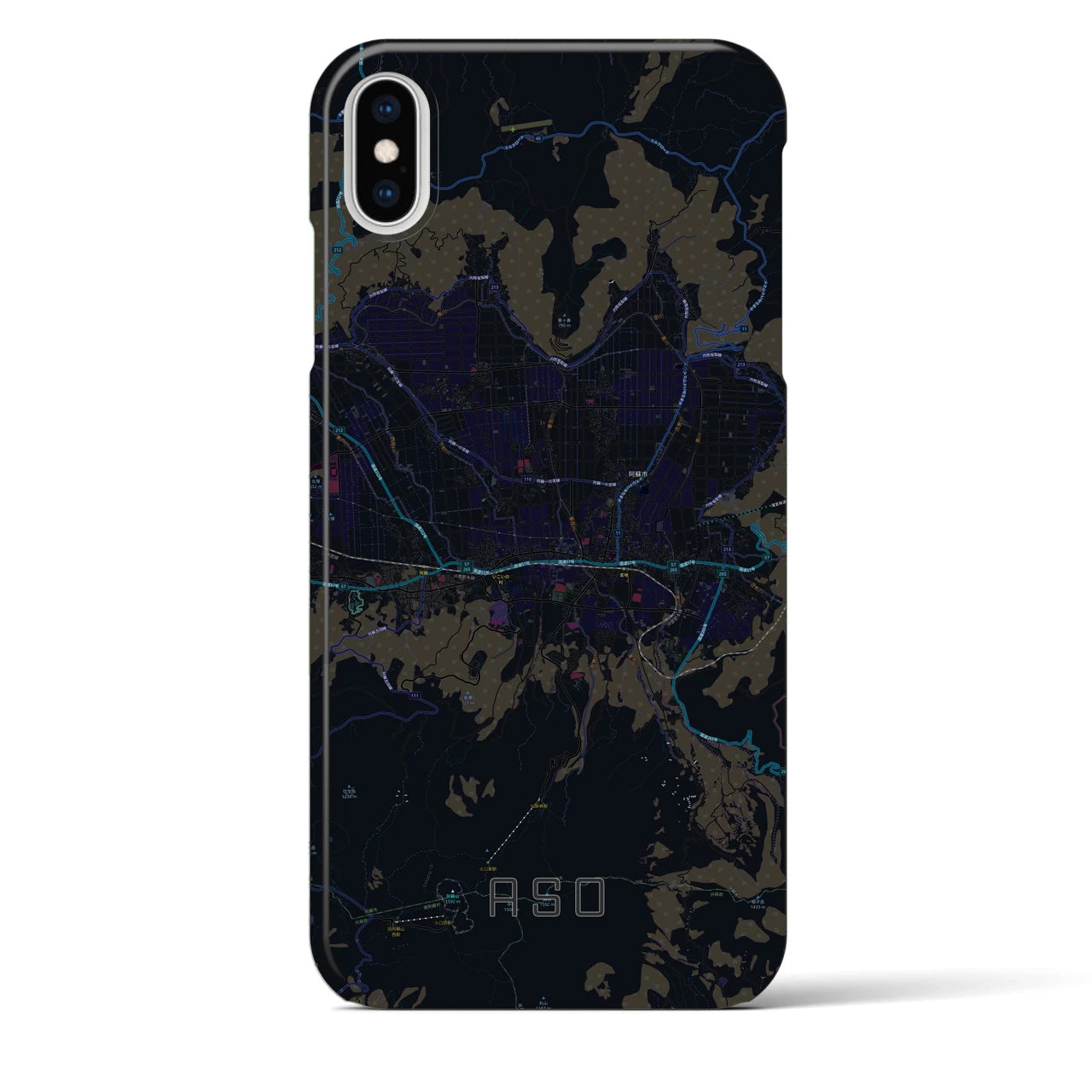 【阿蘇2】地図柄iPhoneケース（バックカバータイプ・ブラック）iPhone XS Max 用