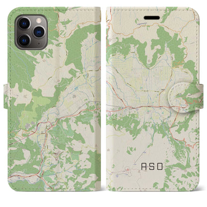 【阿蘇2（熊本県）】地図柄iPhoneケース（手帳タイプ）ナチュラル・iPhone 11 Pro Max 用