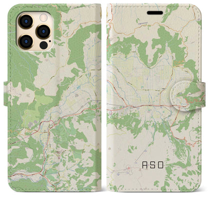 【阿蘇2（熊本県）】地図柄iPhoneケース（手帳タイプ）ナチュラル・iPhone 12 Pro Max 用