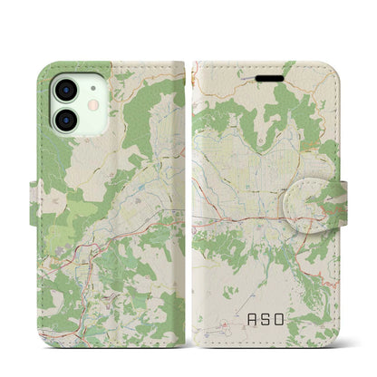 【阿蘇2（熊本県）】地図柄iPhoneケース（手帳タイプ）ナチュラル・iPhone 12 mini 用