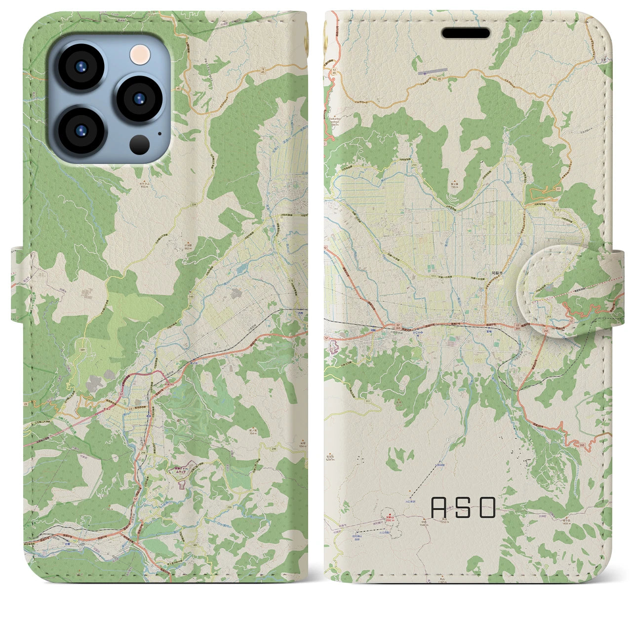 【阿蘇2】地図柄iPhoneケース（手帳両面タイプ・ナチュラル）iPhone 13 Pro Max 用