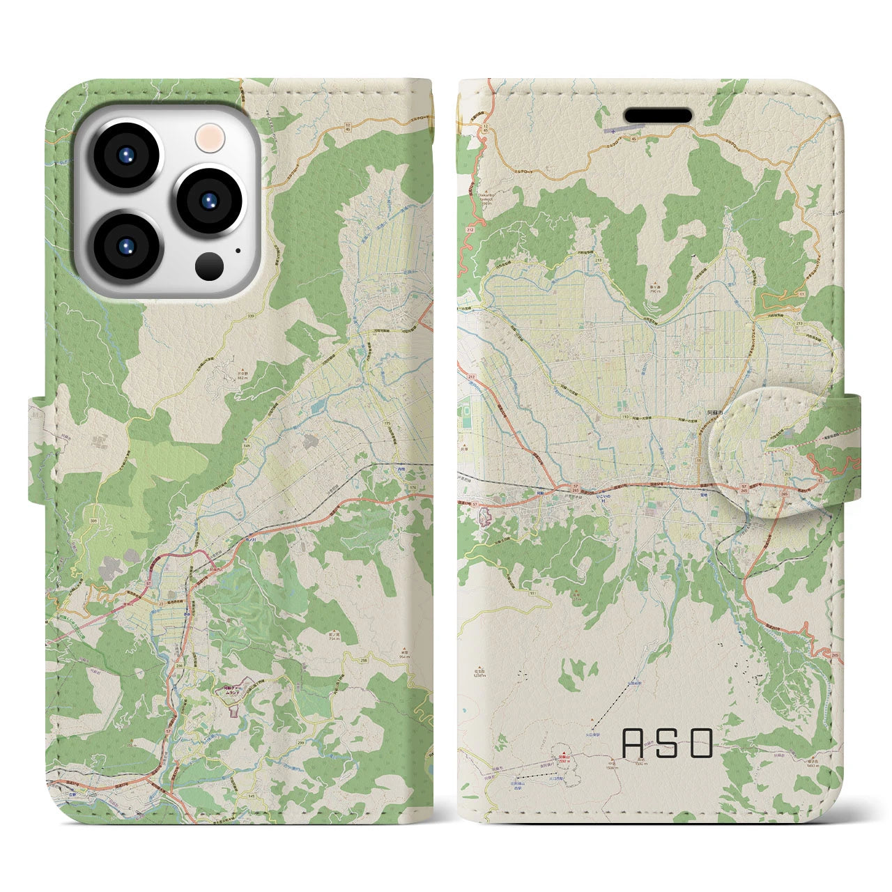 【阿蘇2】地図柄iPhoneケース（手帳両面タイプ・ナチュラル）iPhone 13 Pro 用