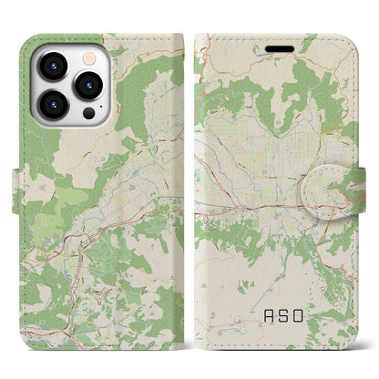 【阿蘇2（熊本県）】地図柄iPhoneケース（手帳タイプ）ナチュラル・iPhone 13 Pro 用