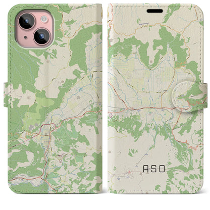 【阿蘇2（熊本県）】地図柄iPhoneケース（手帳タイプ）ナチュラル・iPhone 15 Plus 用