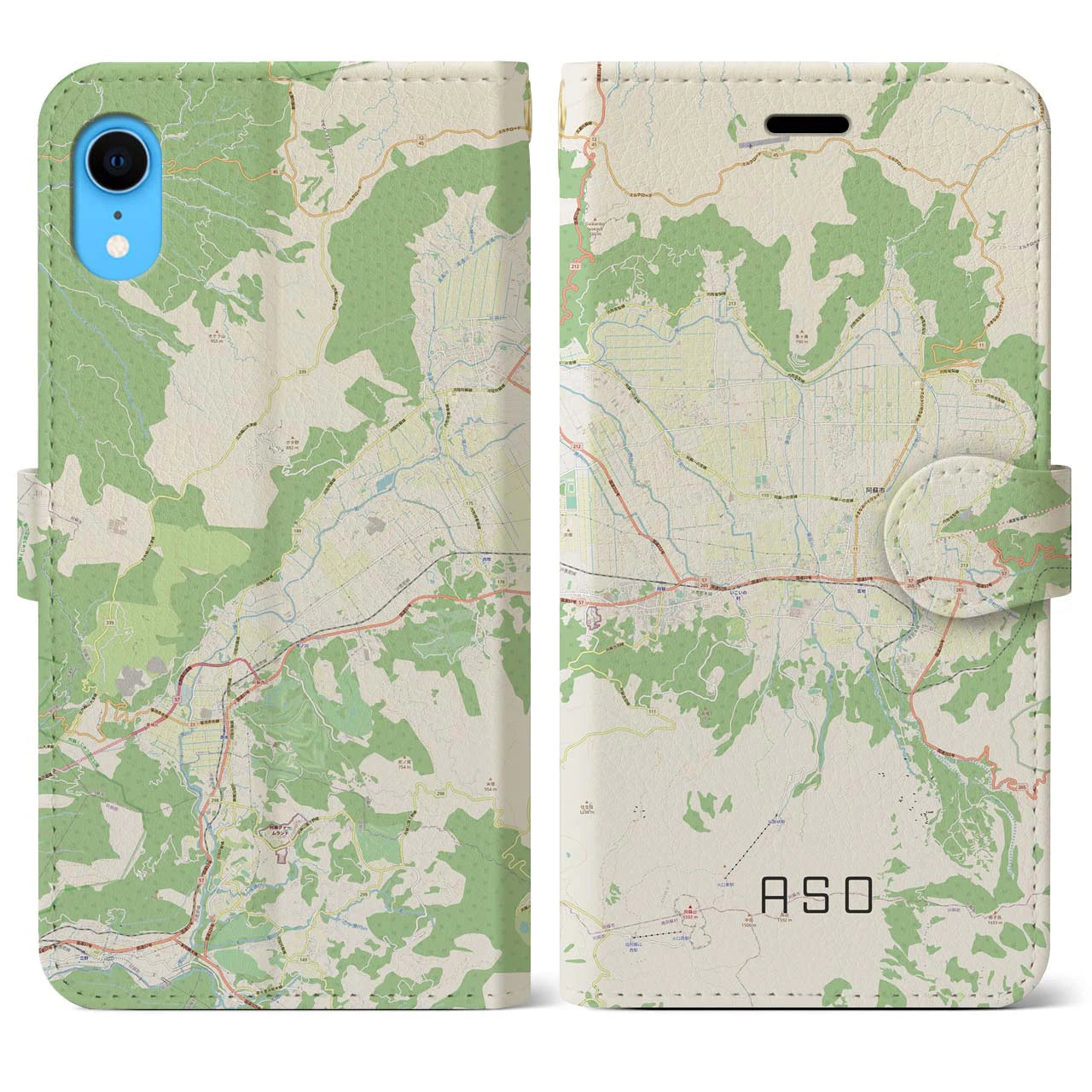 【阿蘇2】地図柄iPhoneケース（手帳両面タイプ・ナチュラル）iPhone XR 用