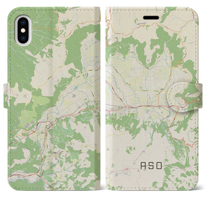 【阿蘇2（熊本県）】地図柄iPhoneケース（手帳タイプ）ナチュラル・iPhone XS Max 用