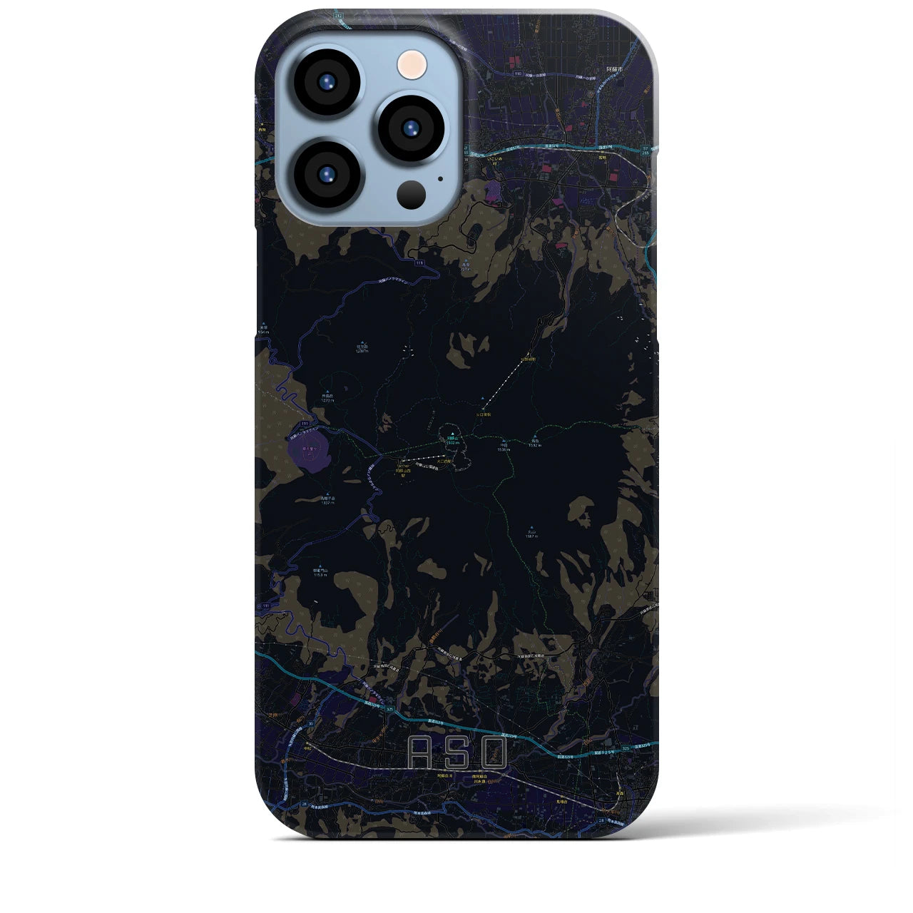 【阿蘇】地図柄iPhoneケース（バックカバータイプ・ブラック）iPhone 13 Pro Max 用