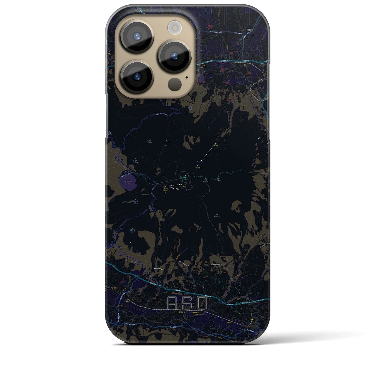 【阿蘇】地図柄iPhoneケース（バックカバータイプ・ブラック）iPhone 14 Pro Max 用