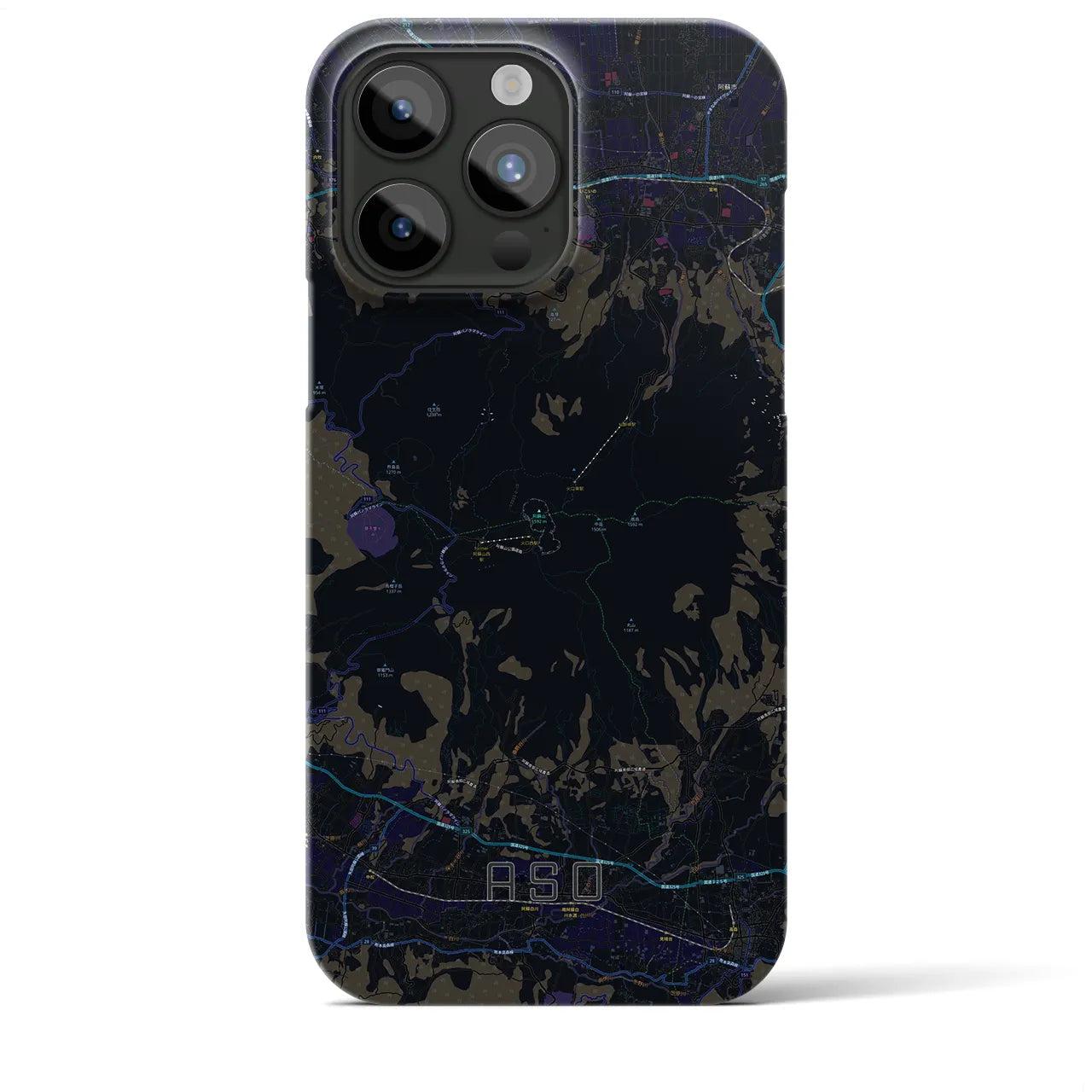 【阿蘇】地図柄iPhoneケース（バックカバータイプ・ブラック）iPhone 15 Pro Max 用