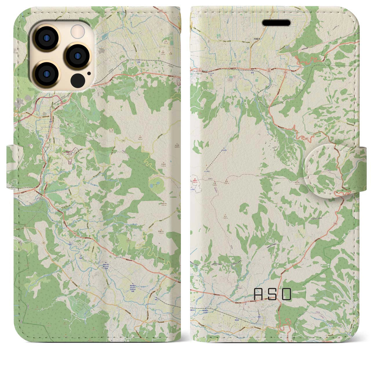 【阿蘇】地図柄iPhoneケース（手帳両面タイプ・ナチュラル）iPhone 12 Pro Max 用