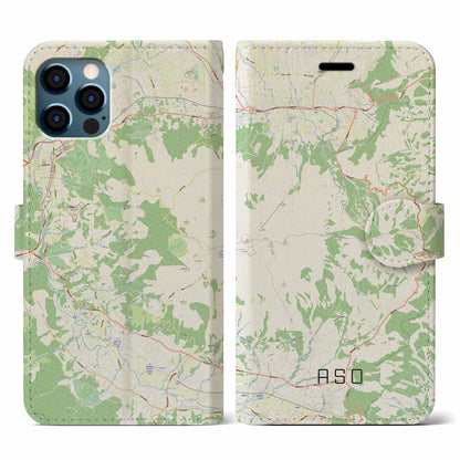 【阿蘇（熊本県）】地図柄iPhoneケース（手帳タイプ）ナチュラル・iPhone 12 / 12 Pro 用
